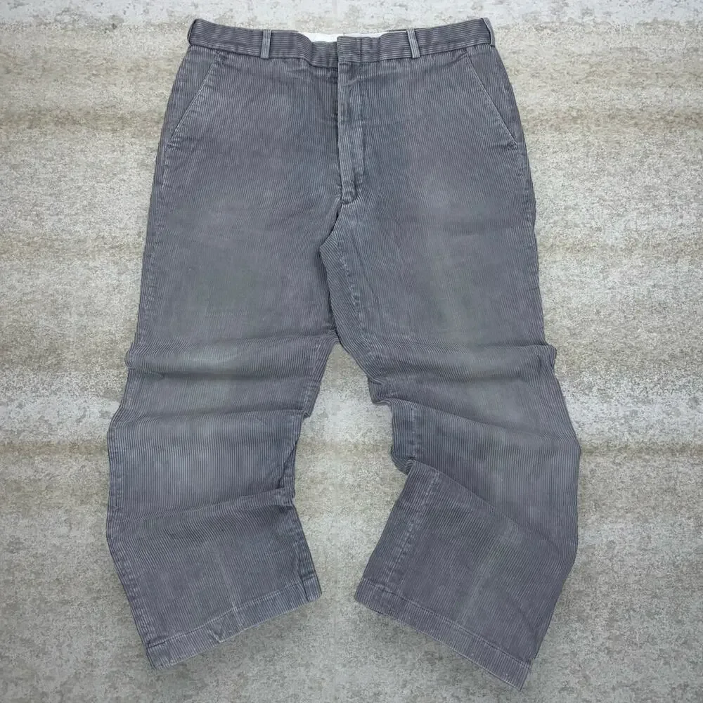 Vintage 90s Levis Corduroy Pants 36x31 Straight Smoke Grey Flat Front Trousers